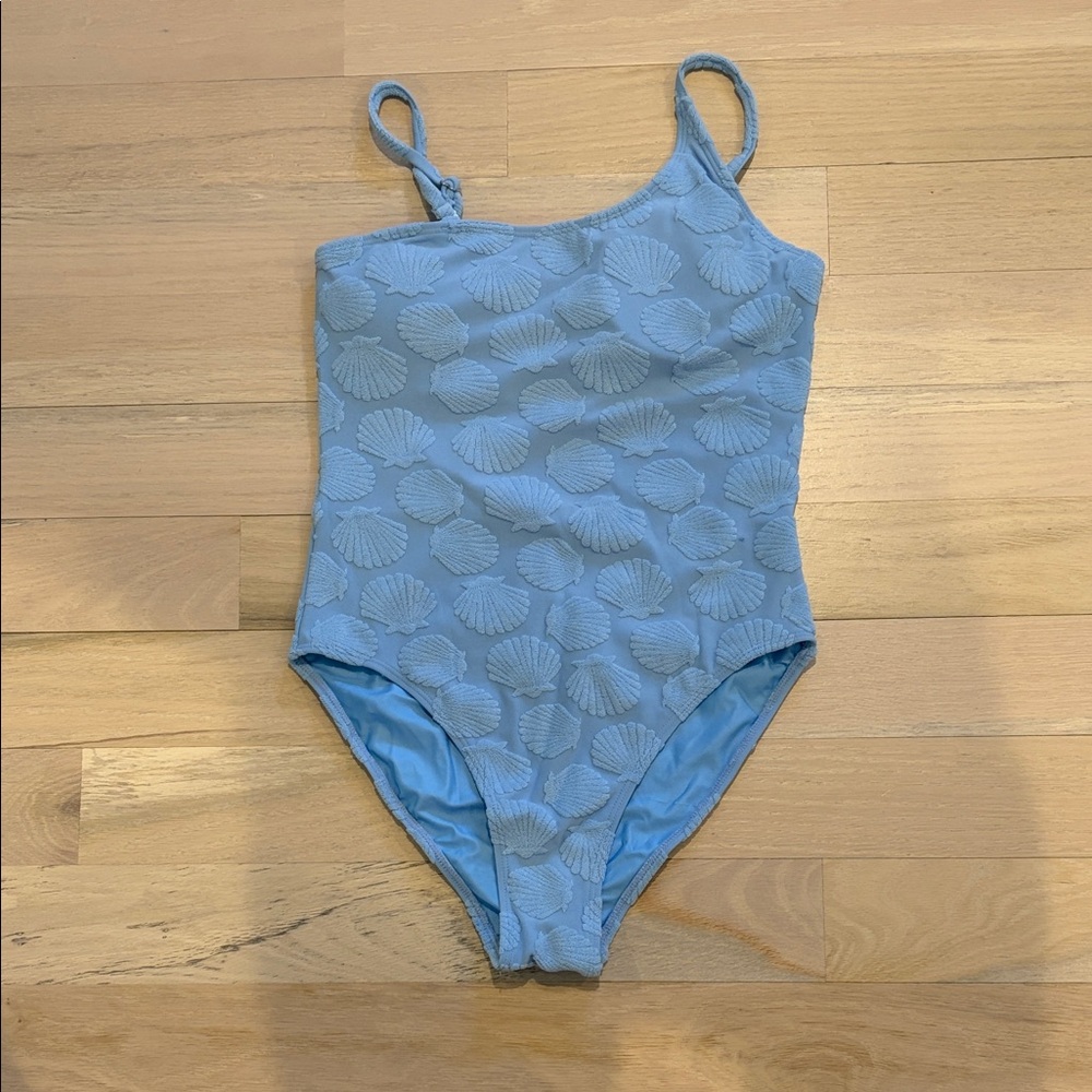 Pink Lily Blue Shell Pattern One Piece Swimsuit